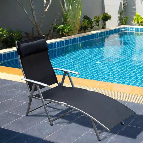 Outsunny Sun Lounger Recliner Foldable 7 Levels Textilene Black Patio - Sun Lounger