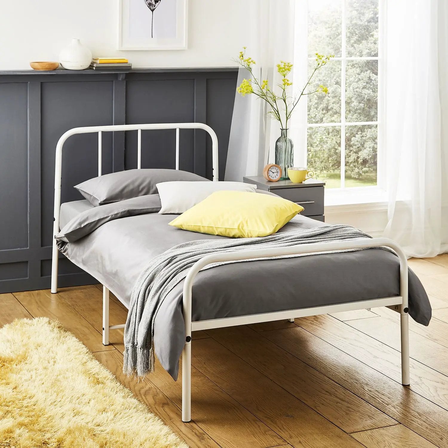 House of Home Extra Strong Single Metal Bed Frame with Rounded Head and Foot Board In White - Improved - Bed Frames