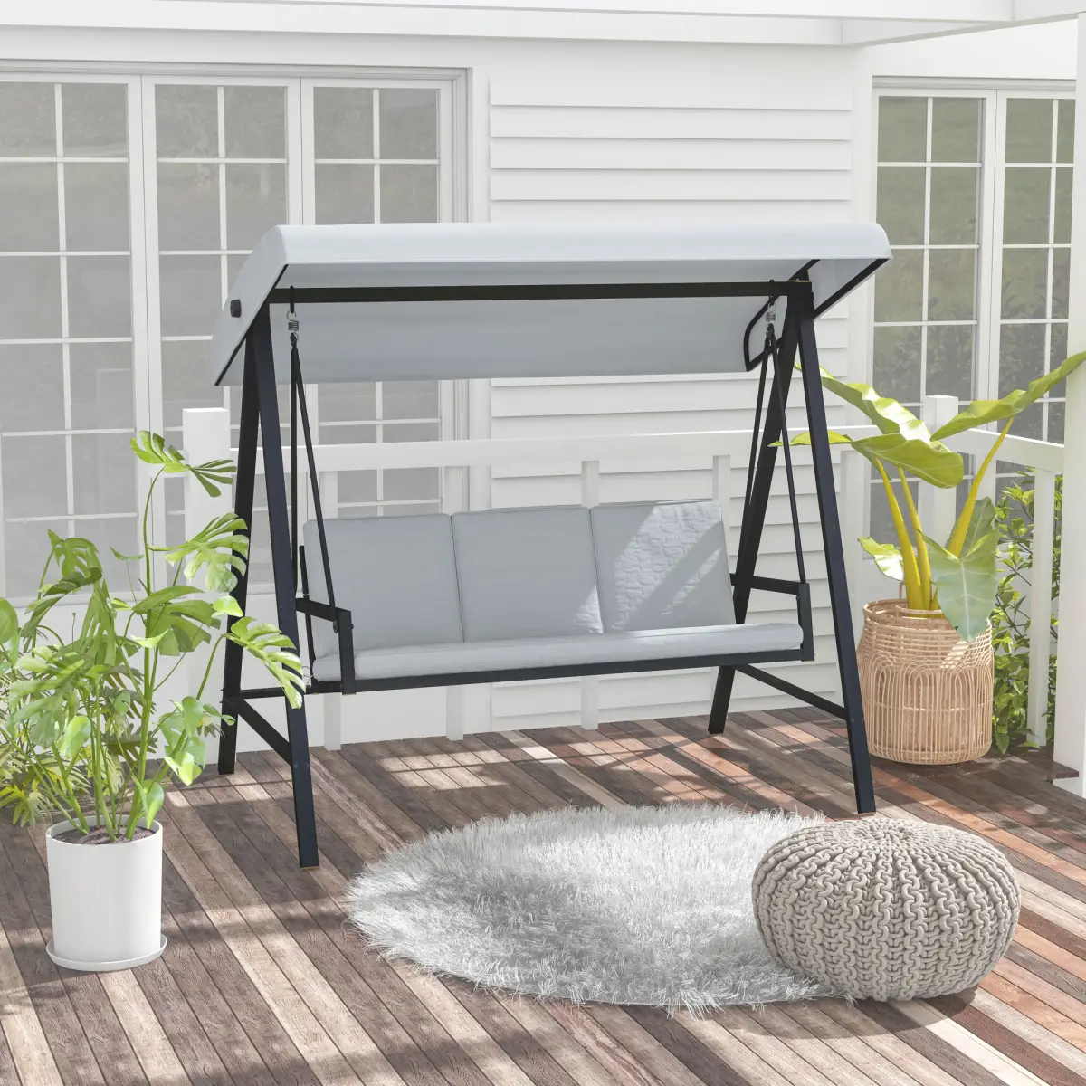 Outsunny Outsunny 3 Seater Garden Swing Chair with Adjustable Canopy and Cushions, Beige - Hammocks