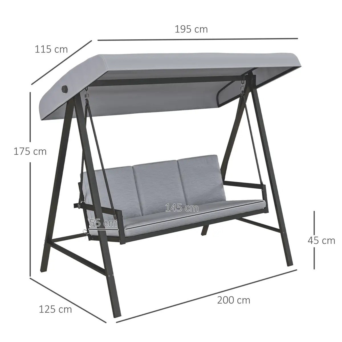 Outsunny Outsunny 3 Seater Garden Swing Chair with Adjustable Canopy and Cushions, Beige - Hammocks