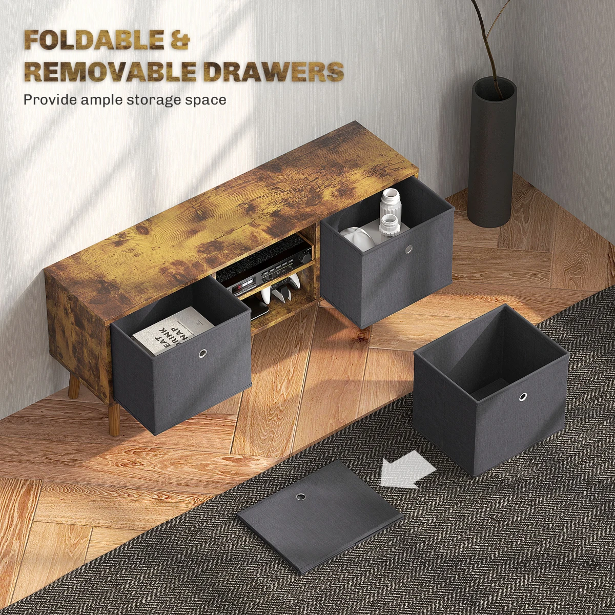 HOMCOM HOMCOM TV Cabinet With Removable Fabric Drawers Bedroom - TV Unit