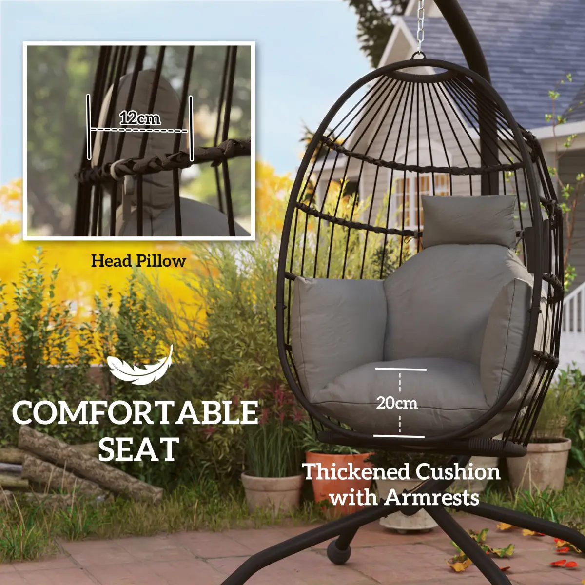 Outsunny Outsunny Egg Chair Outdoor Indoor Garden Swing Chair, Folding Basket - Hammocks