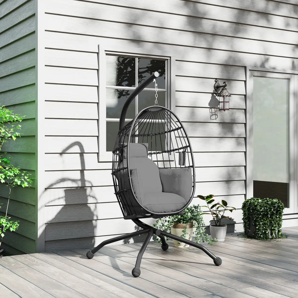 Outsunny Outsunny Egg Chair Outdoor Indoor Garden Swing Chair, Folding Basket - Hammocks