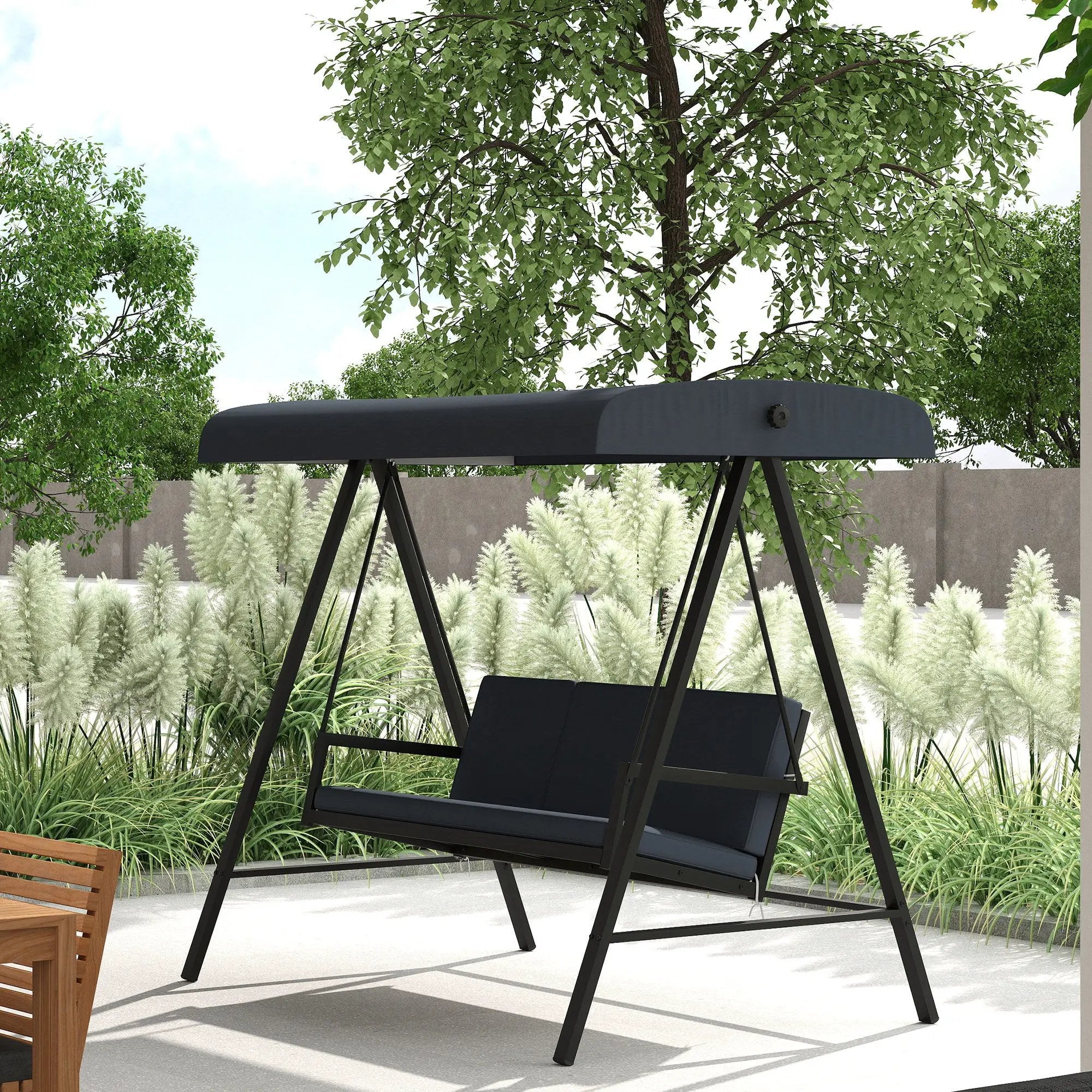 Outsunny Outsunny 3 Seater Garden Swing Chair with Adjustable Canopy, Dark Grey - Hammocks
