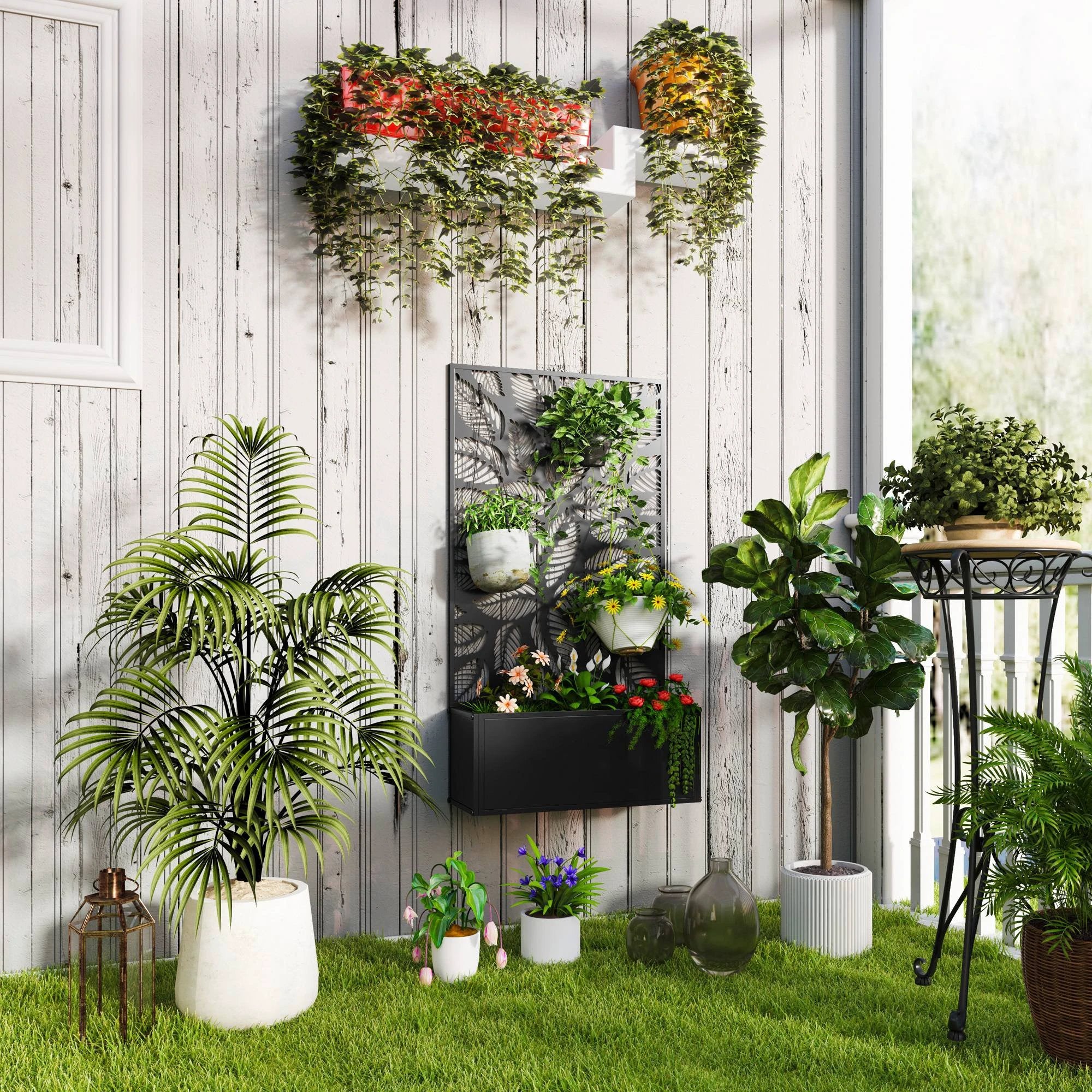 Outsunny Raised Garden Bed 23x58cm With Trellis For Outdoors by Outsunny