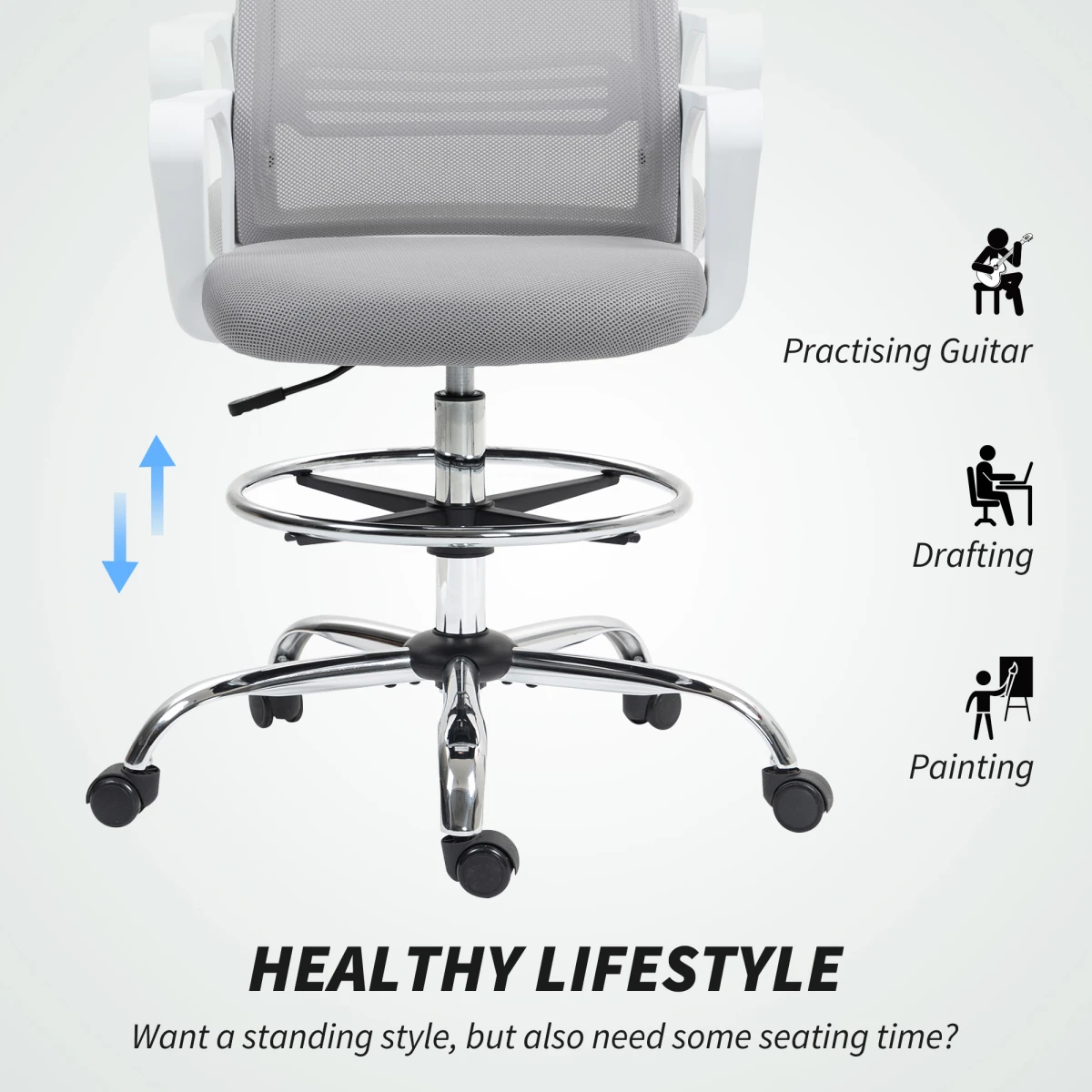 HOMCOM Draughtsman Chair Mesh Ergonomic Drafting Office by HOMCOM