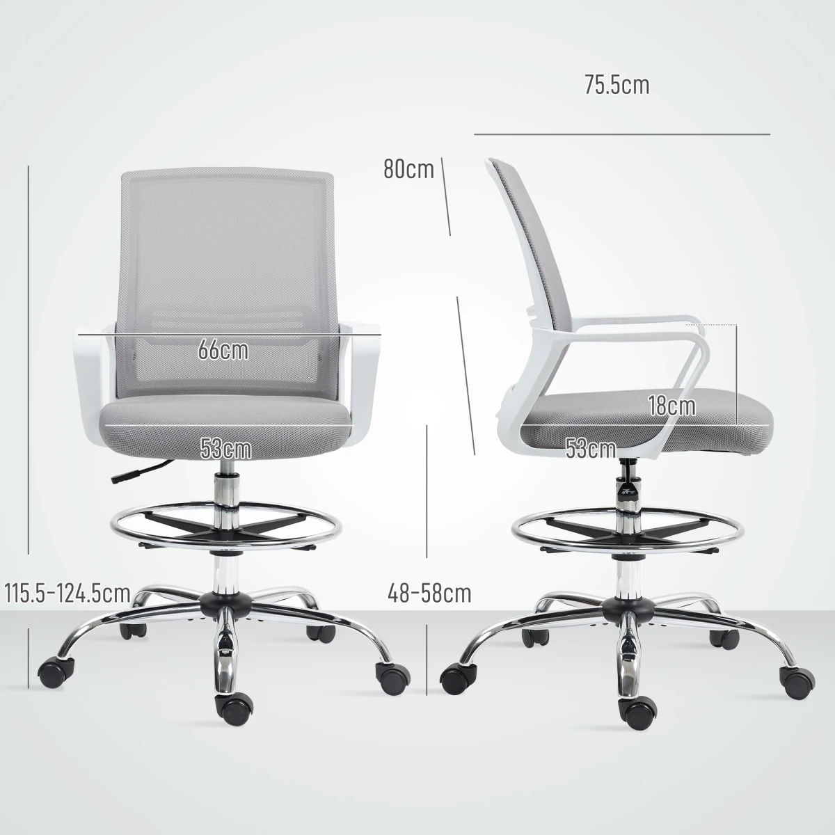 HOMCOM Draughtsman Chair Mesh Ergonomic Drafting Office by HOMCOM