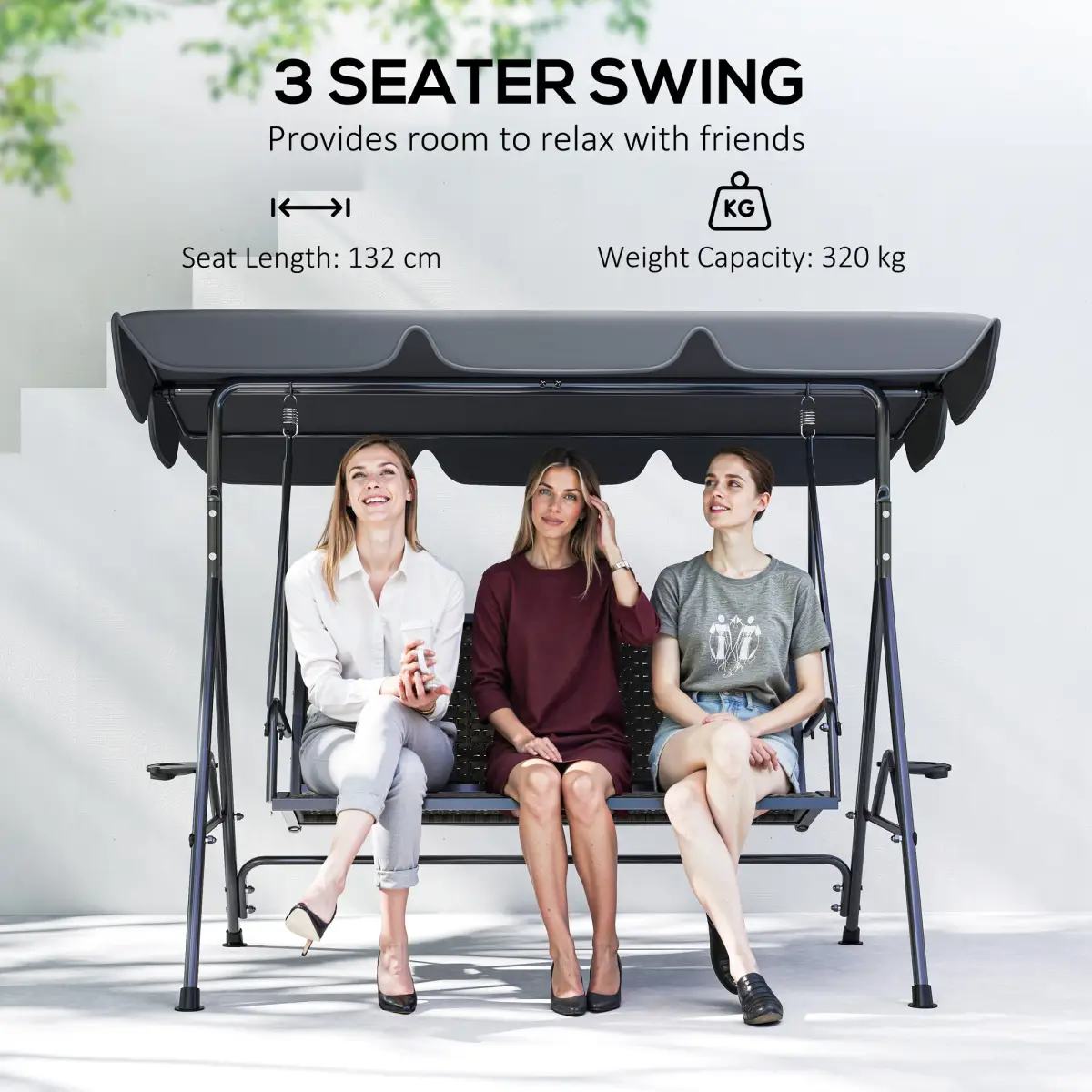 Outsunny Outsunny 3 Seater Garden Swing Seat Bench w/ Adjustable Canopy - Hammocks