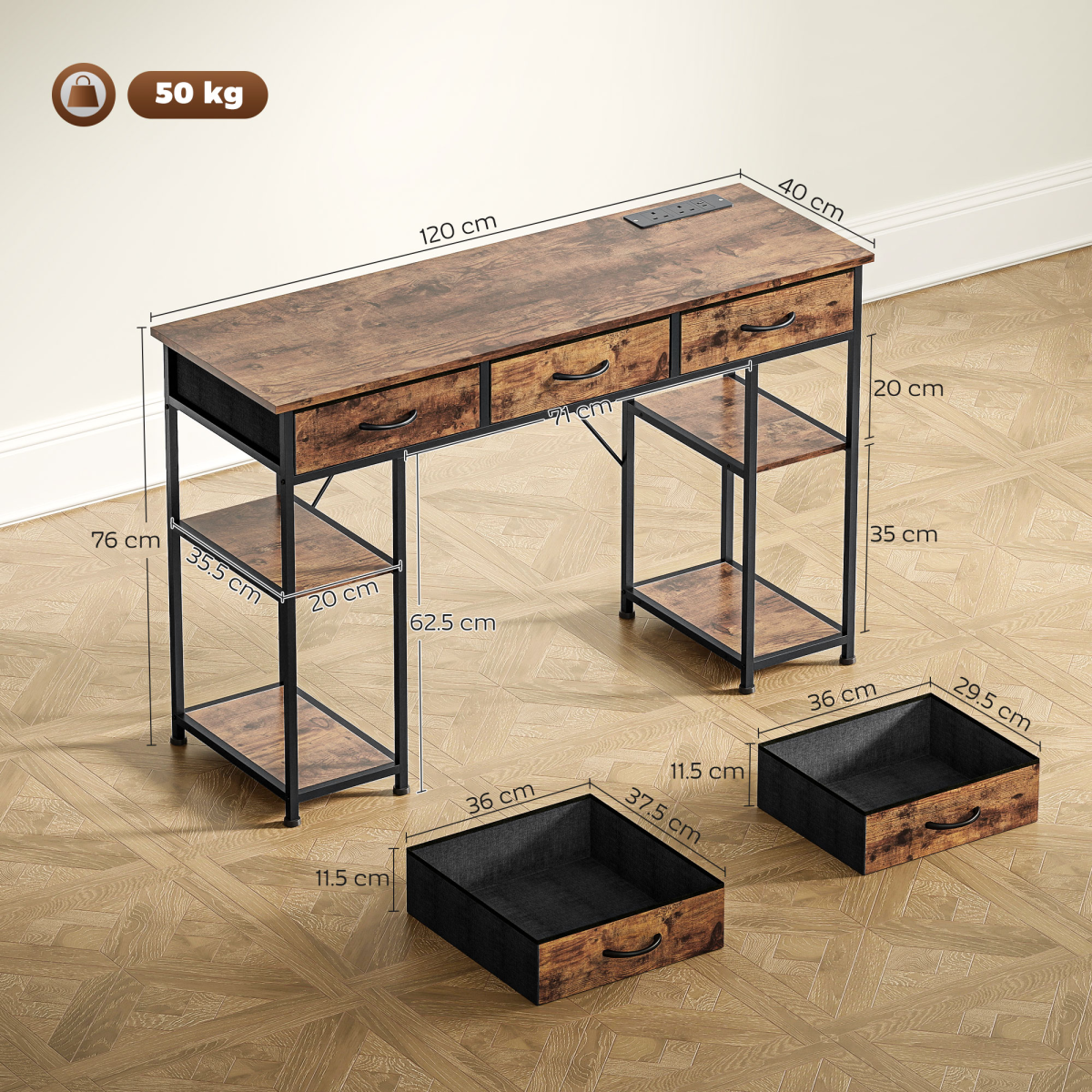HOMCOM HOMCOM Computer Writing Desk Full Size Built In Charging Station with Drawers and Shelves for Home Office - Desk