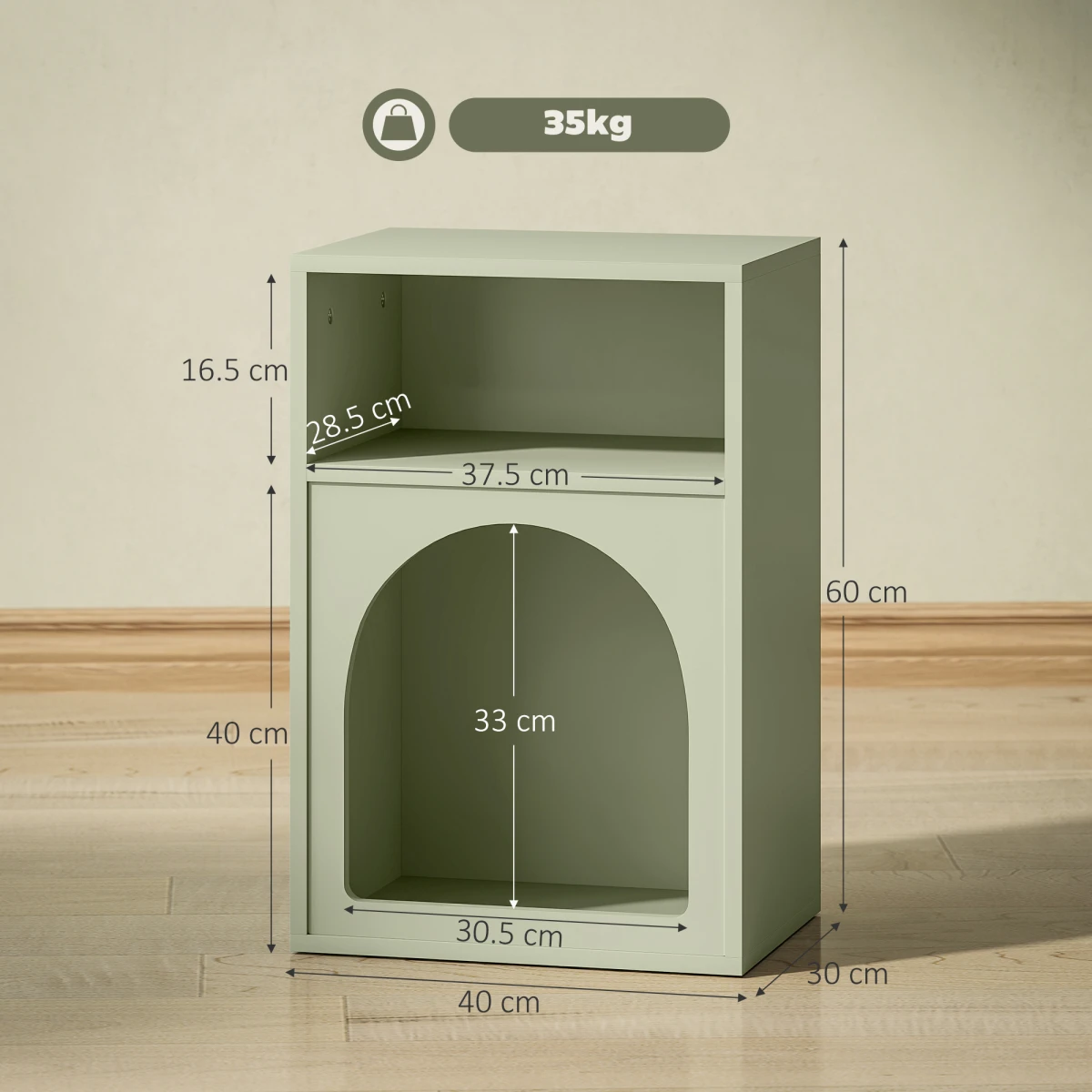 HOMCOM HOMCOM Bedside Table Modern Arch Design Light Green Finish 40W By 30D Two Open Shelves For Bedroom - Bedside Table