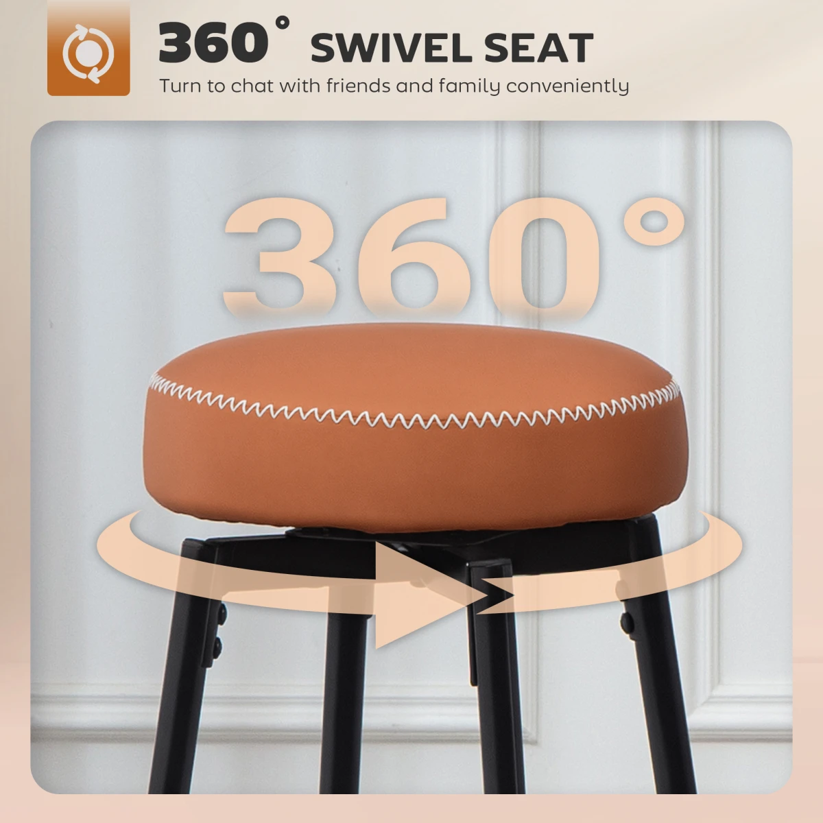 HOMCOM Bar Stools Set of 2 8cm Cushioned Seat Faux Leather 360 Degree Swivel With Footrest by HOMCOM