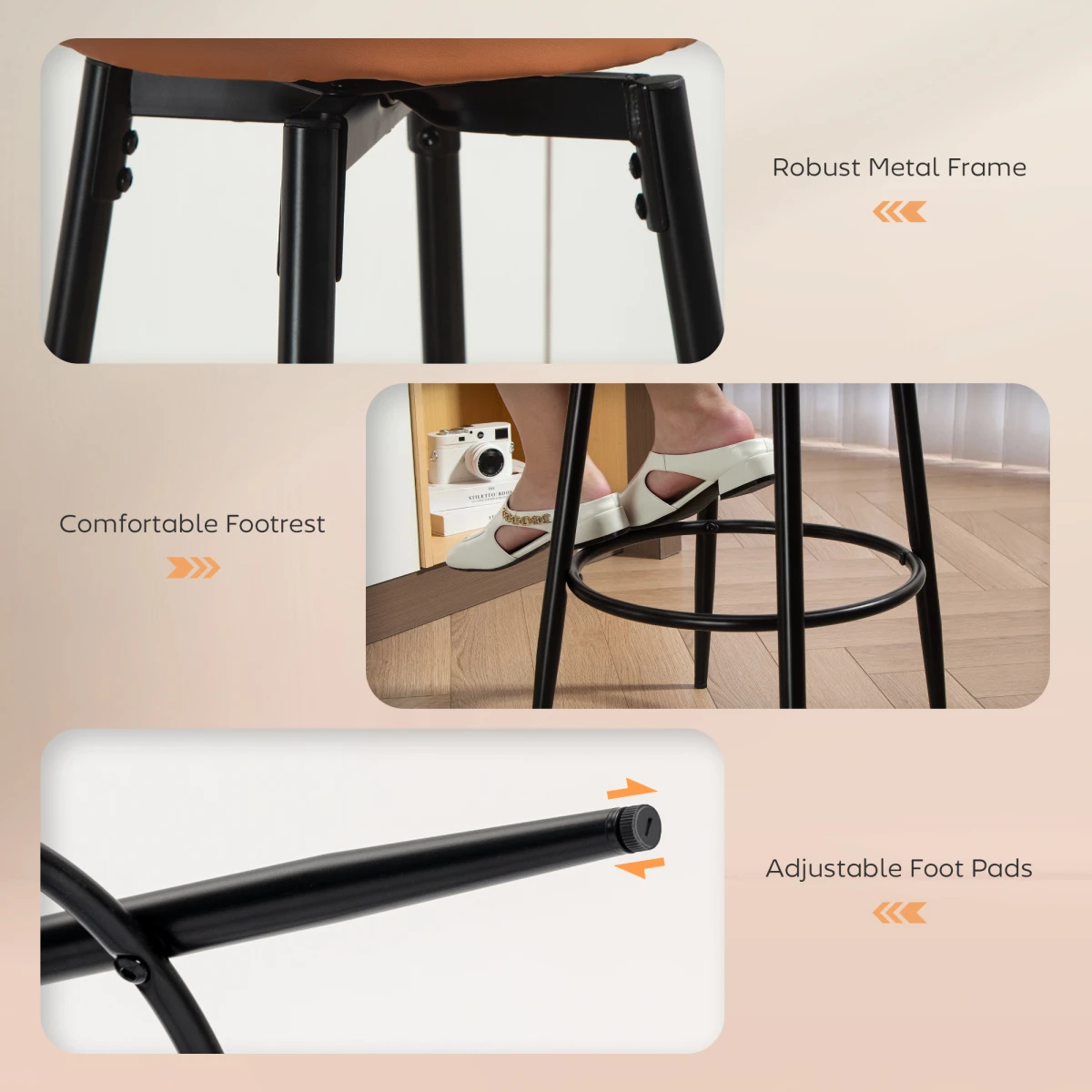 HOMCOM Bar Stools Set of 2 8cm Cushioned Seat Faux Leather 360 Degree Swivel With Footrest by HOMCOM