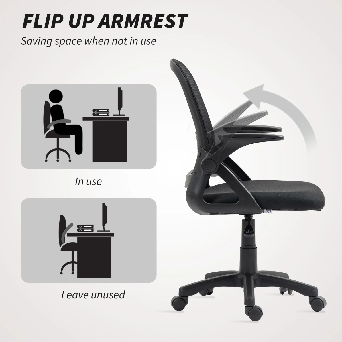 HOMCOM HOMCOM Ergonomic Swivel Office Chair Mesh Back Adjustable Height Flip Up Armrests For Home Office - Office Chair