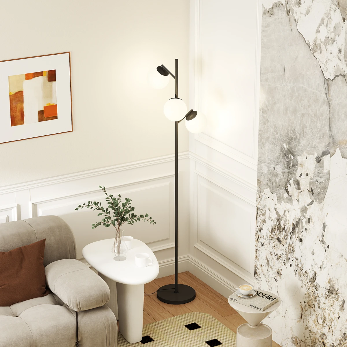 HOMCOM Modern Tree Floor Lamp With Three Glass Globes E27 Base Tall Stand Foot Switch For Living Room And Office by HOMCOM