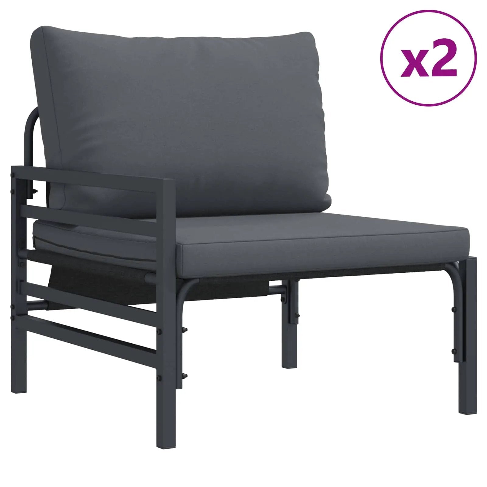 vidaXL vidaXL Garden Sofa Set with Cushion 5 pcs Black Steel - Garden Sofa Sets
