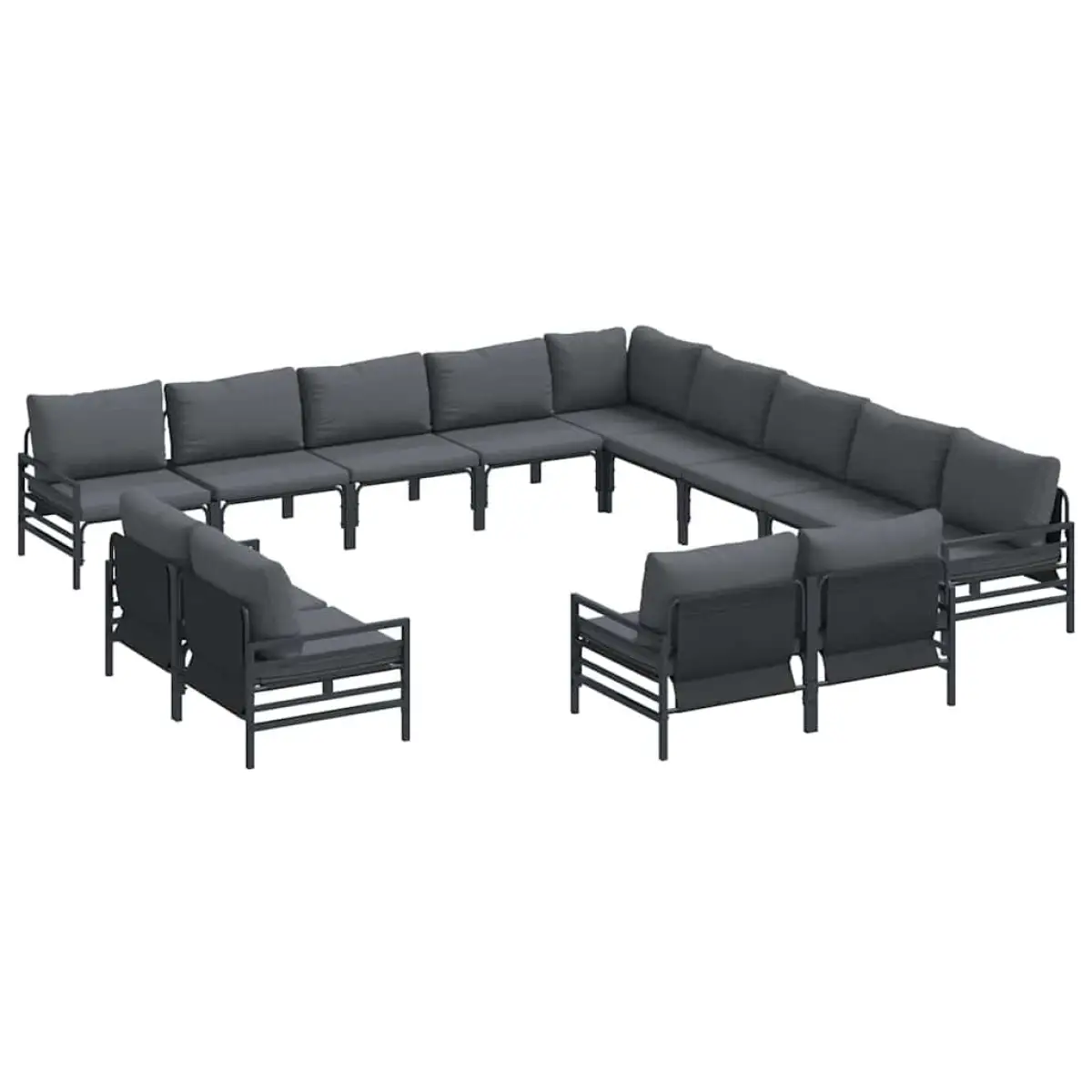 vidaXL vidaXL Garden Sofa Set with Cushion 13 pcs Black Steel - Garden Sofa Sets