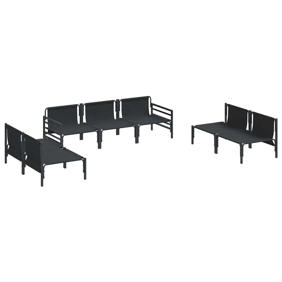 vidaXL vidaXL Garden Sofa Set with Cushion 7 pcs Black Steel - Garden Sofa Sets