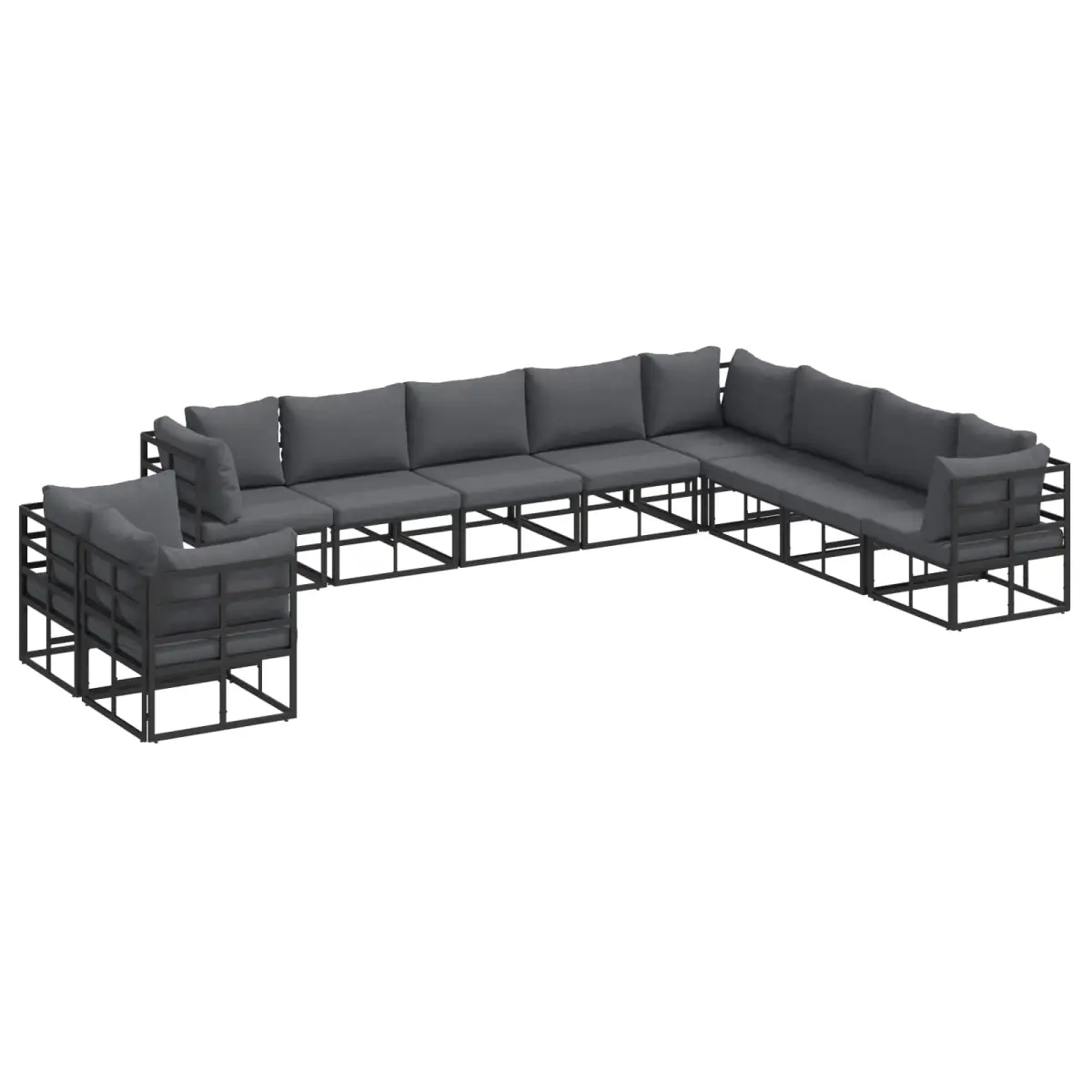 vidaXL vidaXL Garden Sofa Set with Cushion 10 pcs Black Aluminium - Garden Sofa Sets