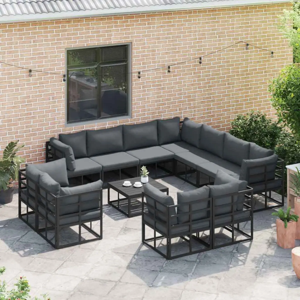 vidaXL vidaXL Garden Sofa Set with Cushion 11 pcs Black Aluminium - Garden Sofa Sets