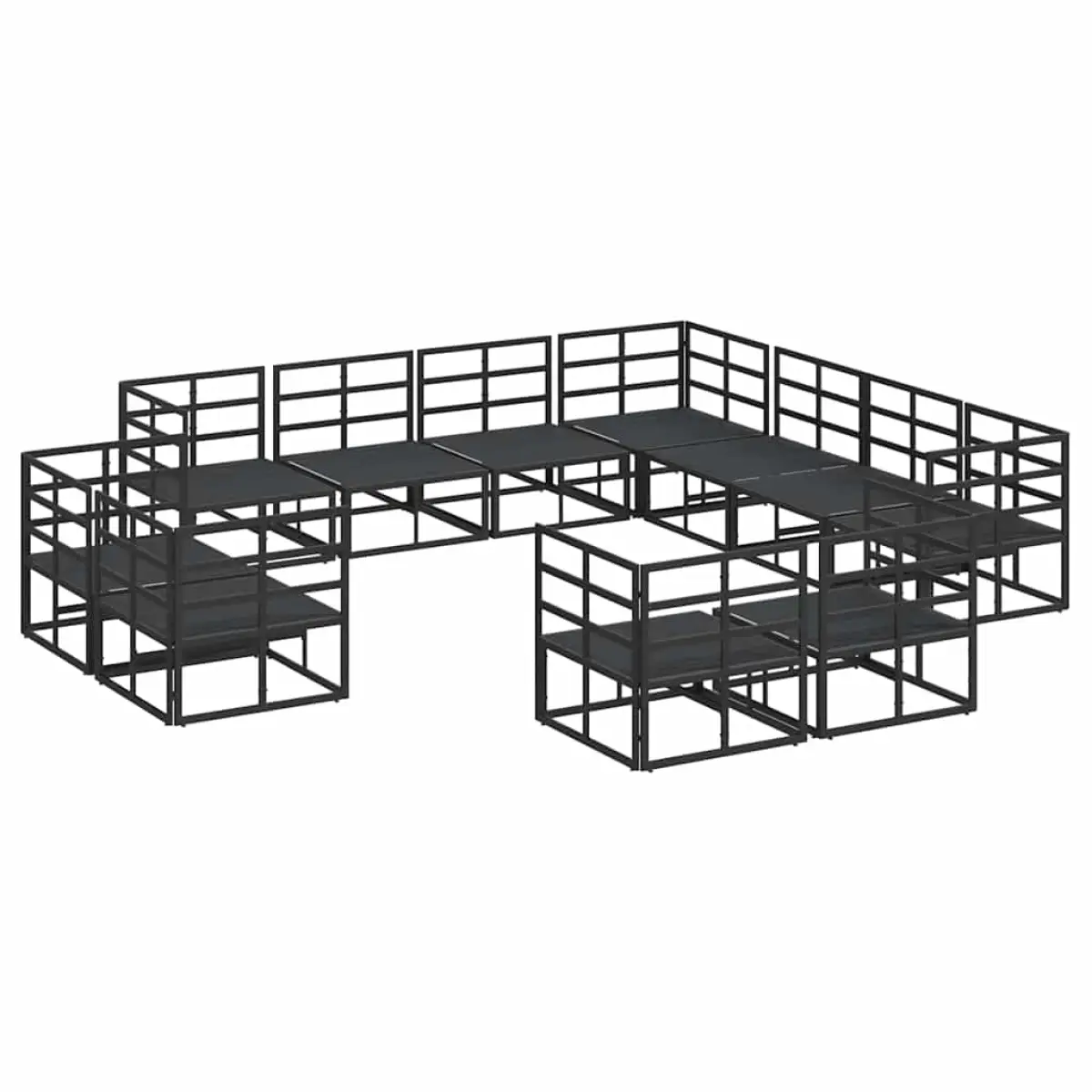 vidaXL vidaXL Garden Sofa Set with Cushion 11 pcs Black Aluminium - Garden Sofa Sets