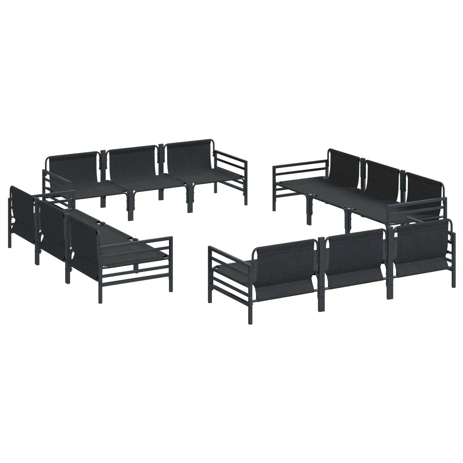vidaXL vidaXL Garden Sofa Set with Cushion 12 pcs Black Steel - Garden Sofa Sets