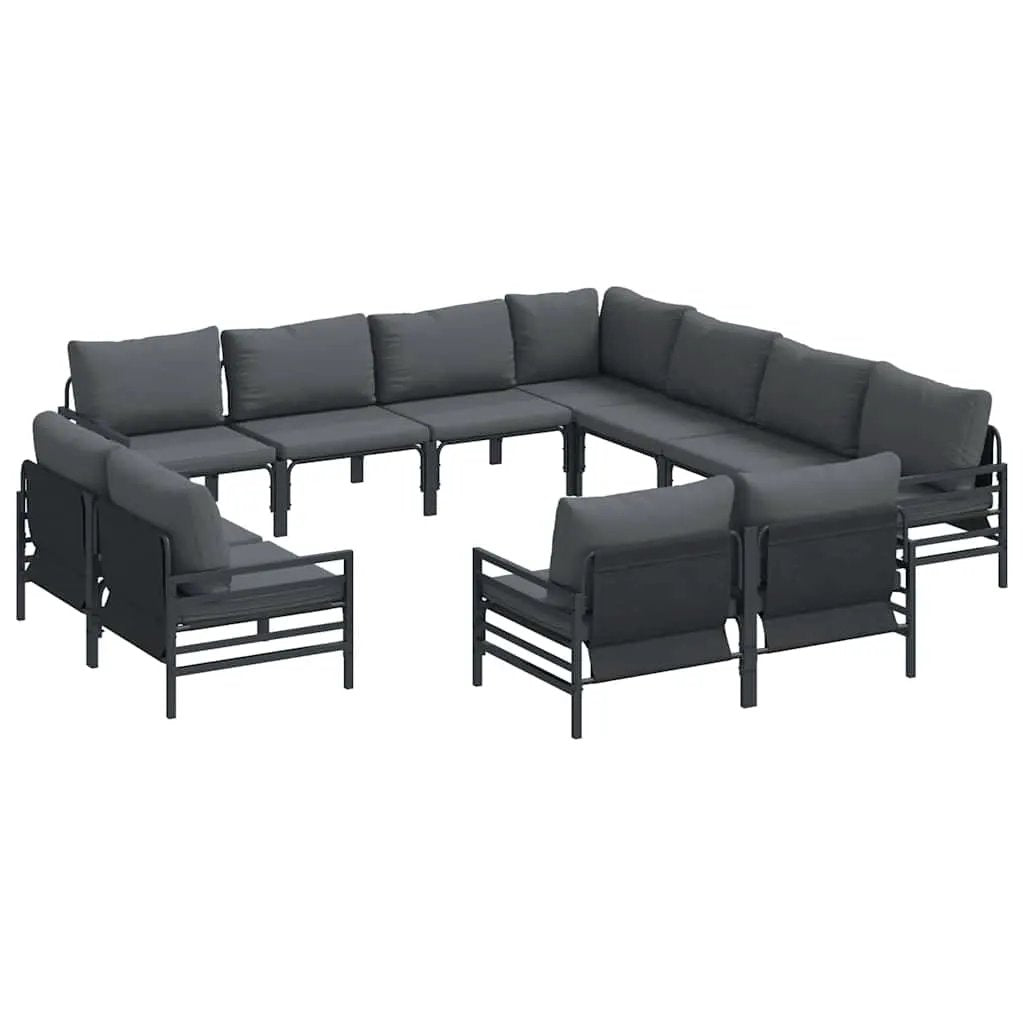 vidaXL vidaXL Garden Sofa Set with Cushion 11 pcs Black Steel - Garden Sofa Sets