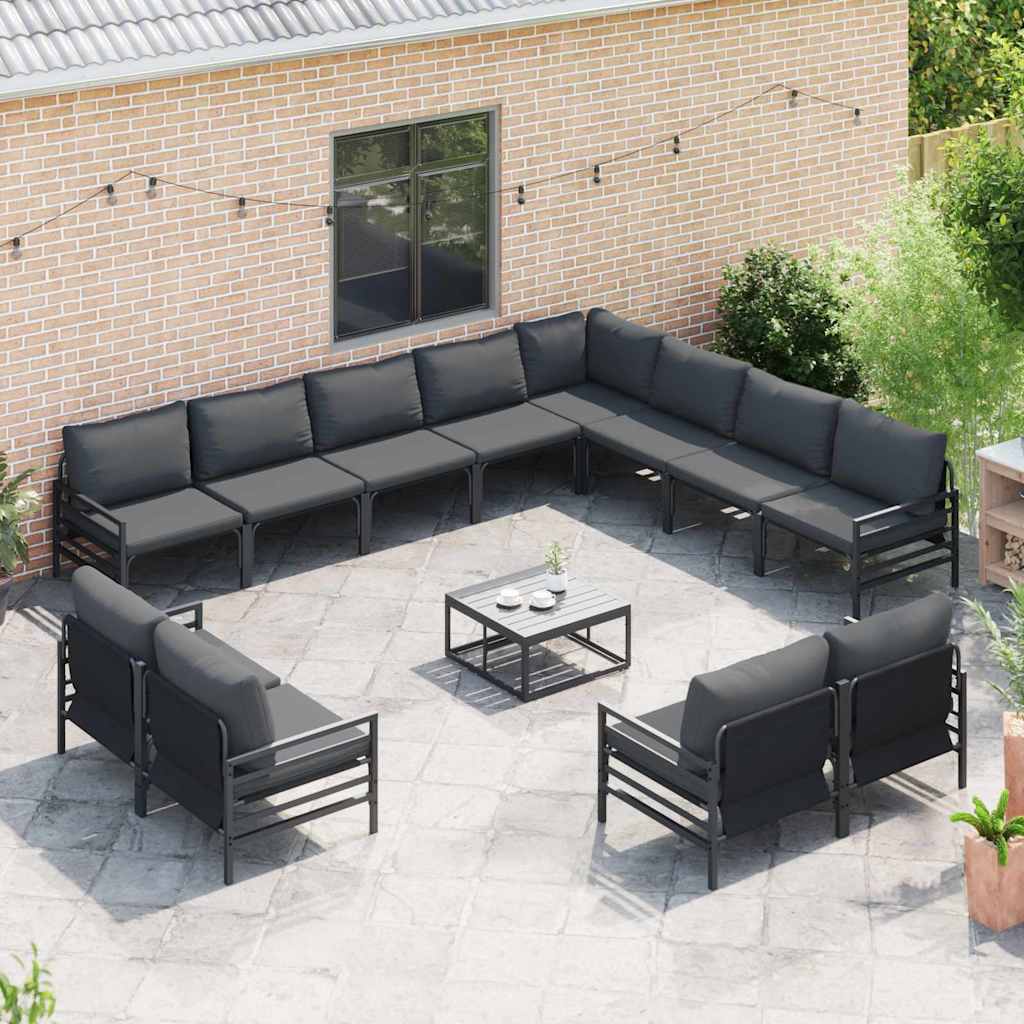vidaXL vidaXL Garden Sofa Set with Cushion 12 pcs Black Steel - Garden Sofa Sets