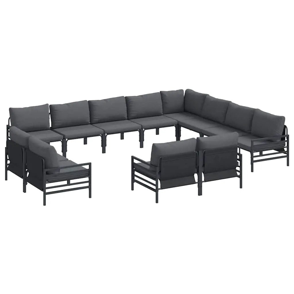 vidaXL vidaXL Garden Sofa Set with Cushion 12 pcs Black Steel - Garden Sofa Sets
