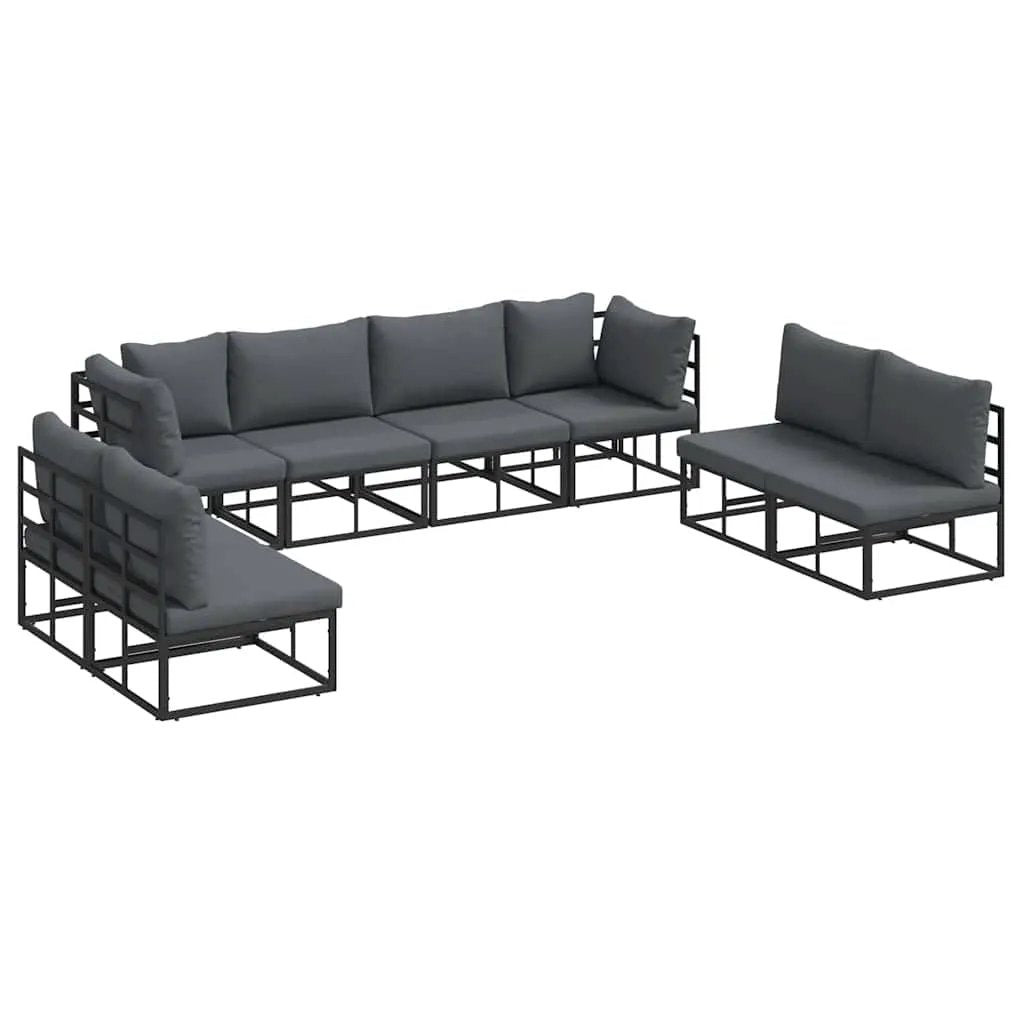 vidaXL vidaXL Garden Sofa Set with Cushion 8 pcs Black Aluminium - Garden Sofa Sets