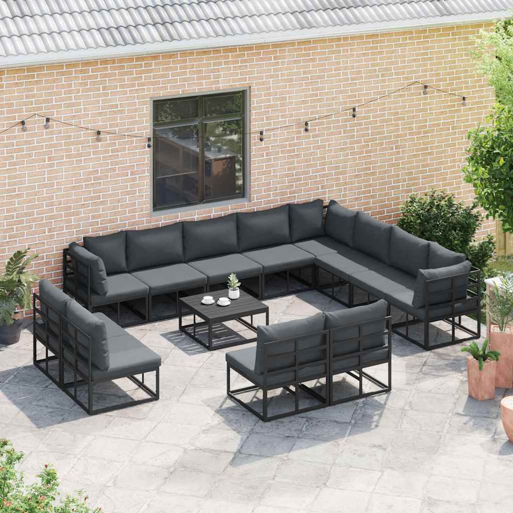 vidaXL vidaXL Garden Sofa Set with Cushion 12 pcs Black Aluminium - Garden Sofa Sets