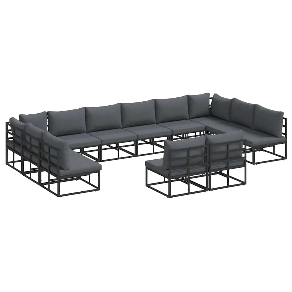 vidaXL vidaXL Garden Sofa Set with Cushion 12 pcs Black Aluminium - Garden Sofa Sets