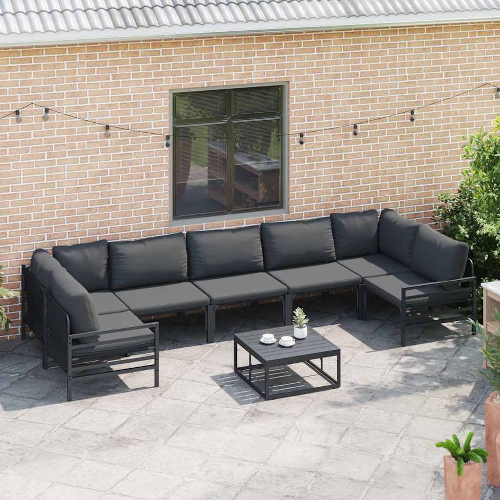 vidaXL vidaXL Garden Sofa Set with Cushion 7 pcs Black Steel - Garden Sofa Sets