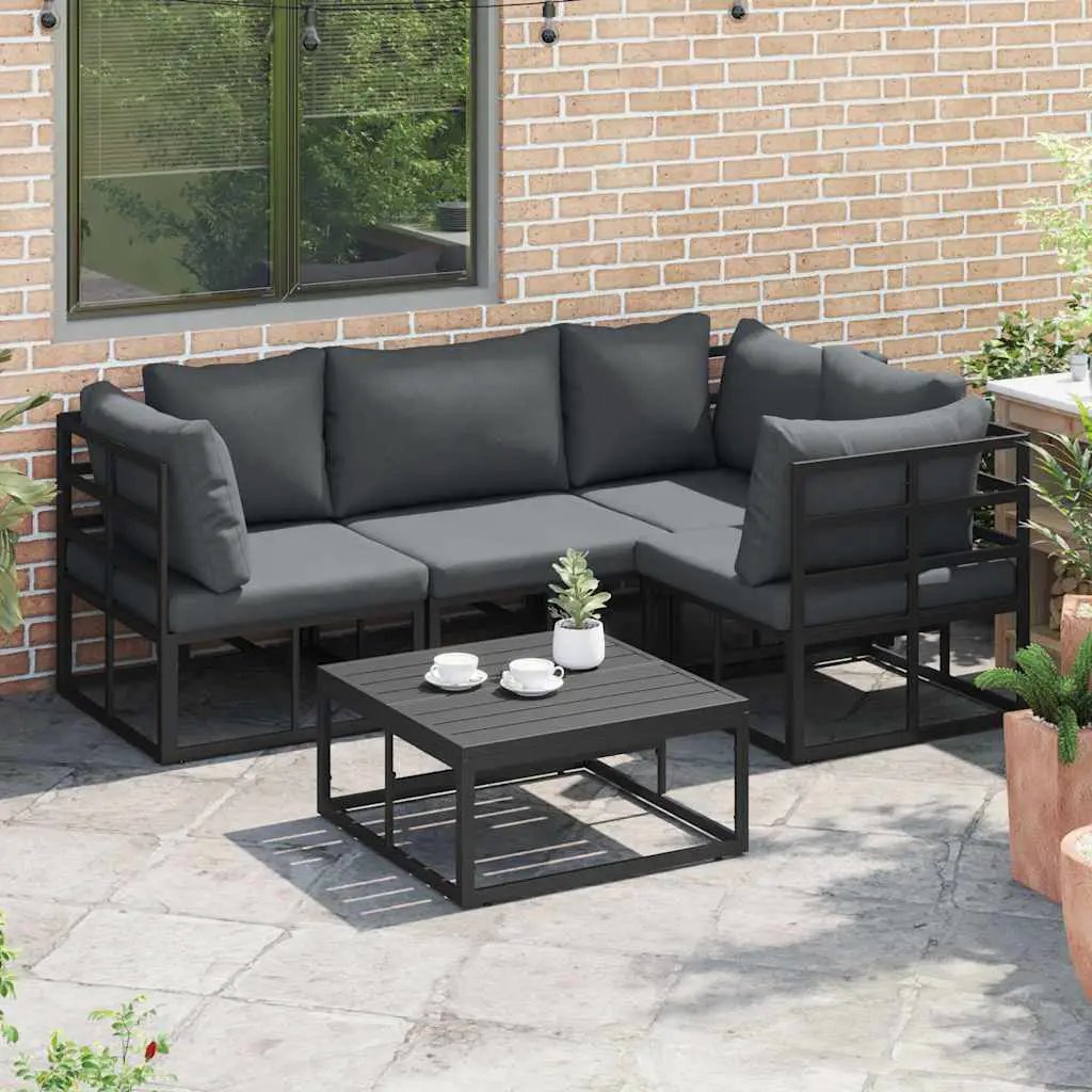 vidaXL vidaXL Garden Sofa Set with Cushion 5 pcs Black Aluminium - Garden Sofa Sets