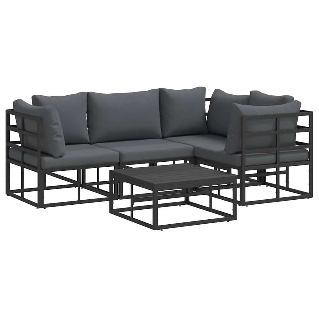 vidaXL vidaXL Garden Sofa Set with Cushion 5 pcs Black Aluminium - Garden Sofa Sets