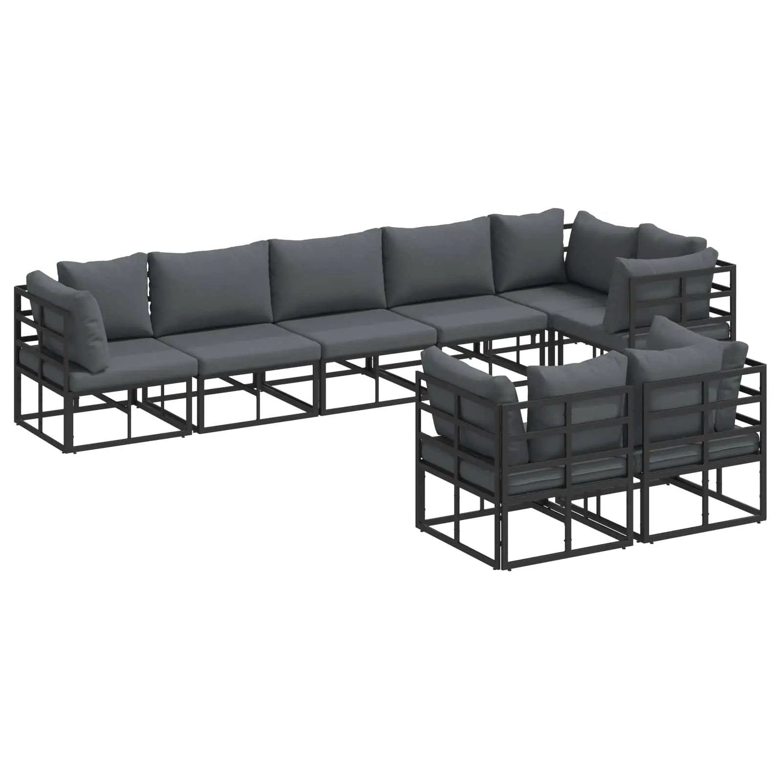 vidaXL vidaXL Garden Sofa Set with Cushion 8 pcs Black Aluminium - Garden Sofa Sets