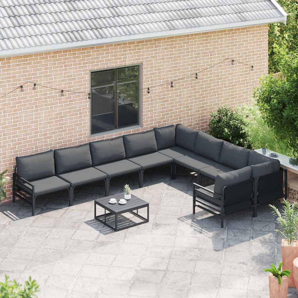 vidaXL vidaXL Garden Sofa Set with Cushion 9 pcs Black Steel - Garden Sofa Sets