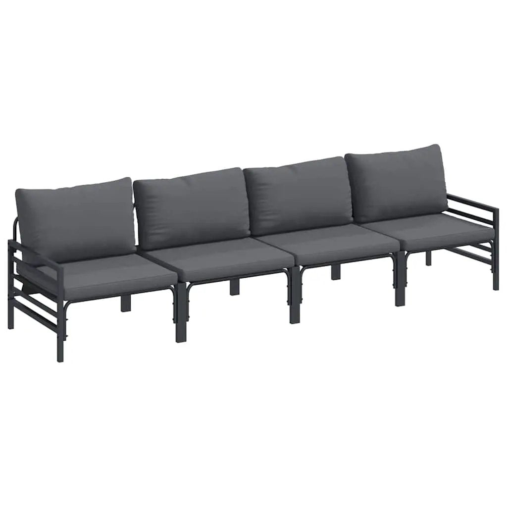 vidaXL vidaXL Garden Sofa Set with Cushion 4 pcs Black Steel - Garden Sofa Sets