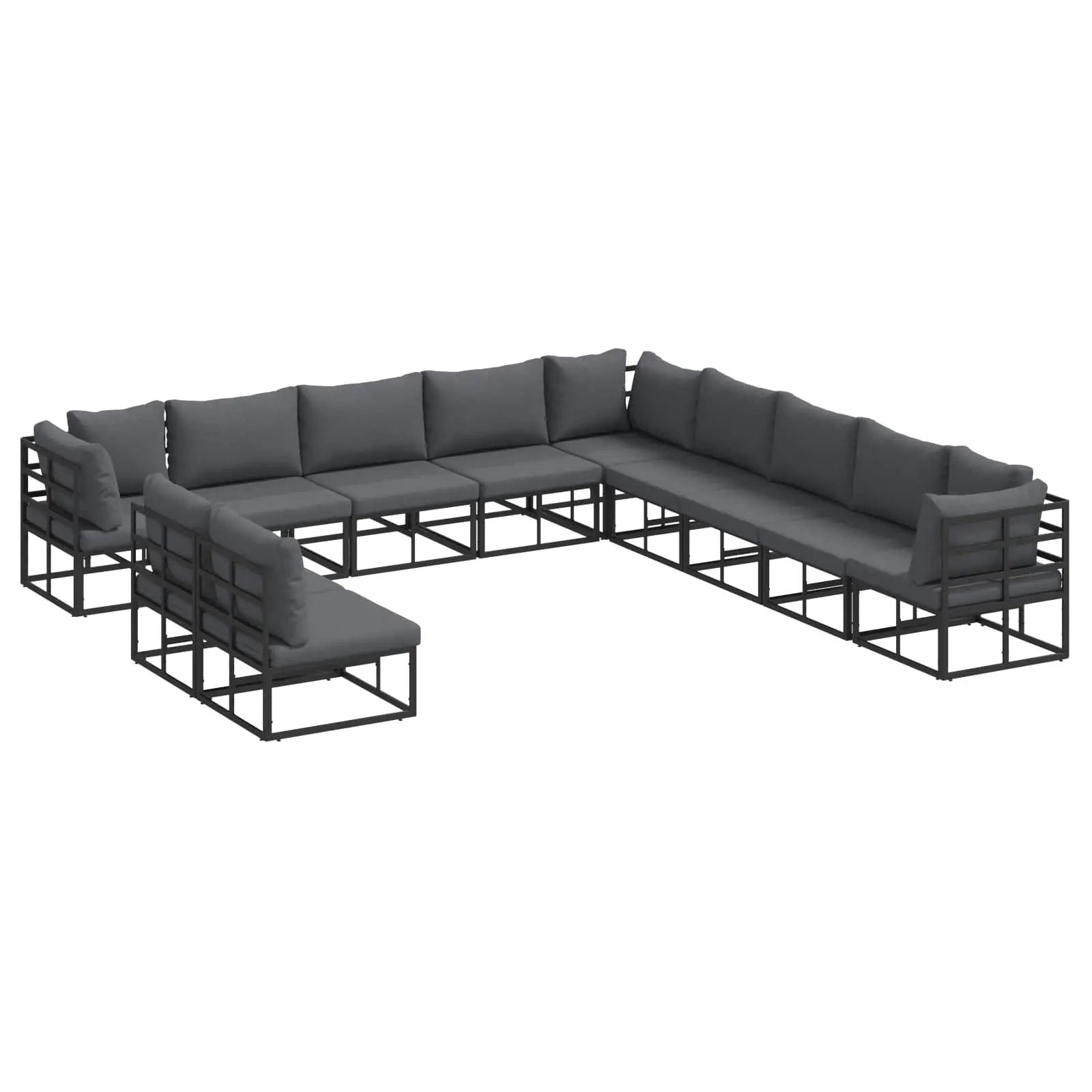 vidaXL vidaXL Garden Sofa Set with Cushion 11 pcs Black Aluminium - Garden Sofa Sets