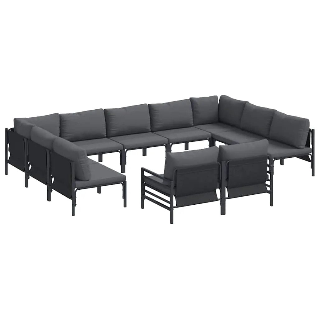 vidaXL vidaXL Garden Sofa Set with Cushion 11 pcs Black Steel - Garden Sofa Sets