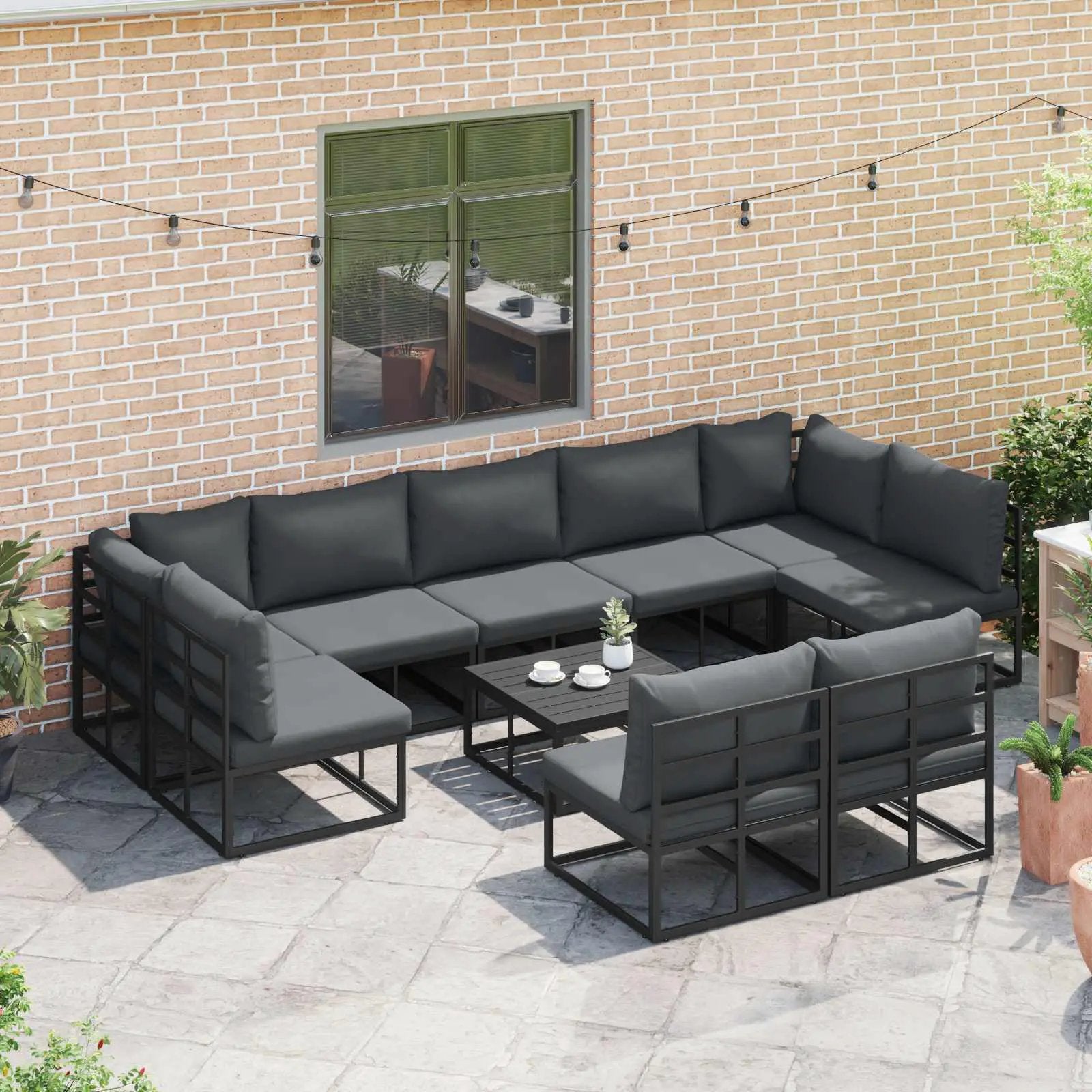 vidaXL vidaXL Garden Sofa Set with Cushion 9 pcs Black Aluminium - Garden Sofa Sets