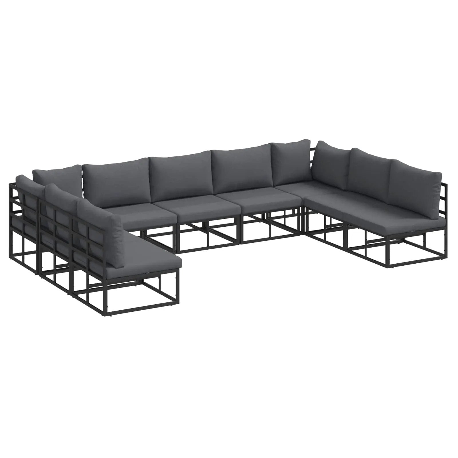 vidaXL vidaXL Garden Sofa Set with Cushion 9 pcs Black Aluminium - Garden Sofa Sets