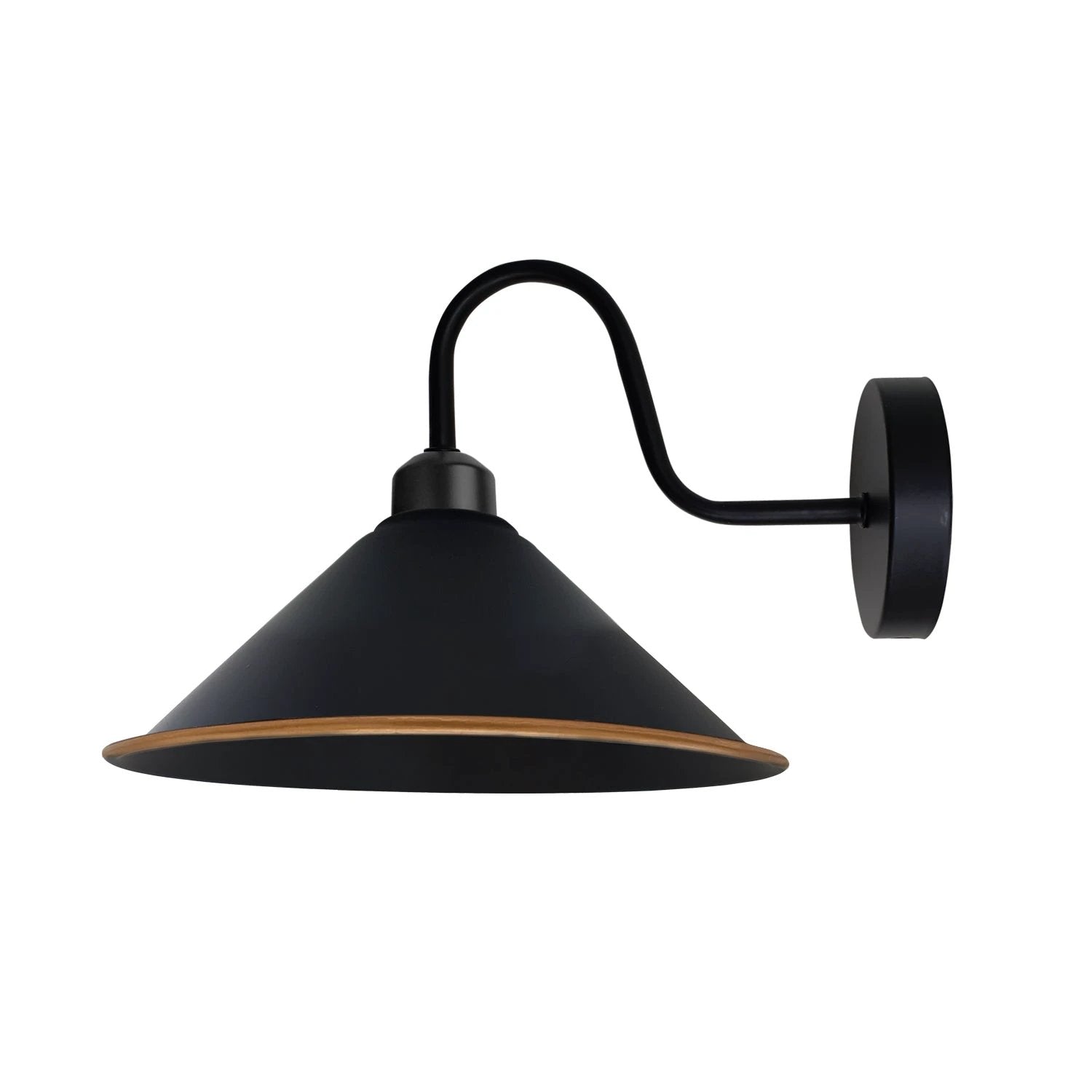 Black Gold Wall Light Medium Swan Neck Cone Shade E27 Home by Un-branded