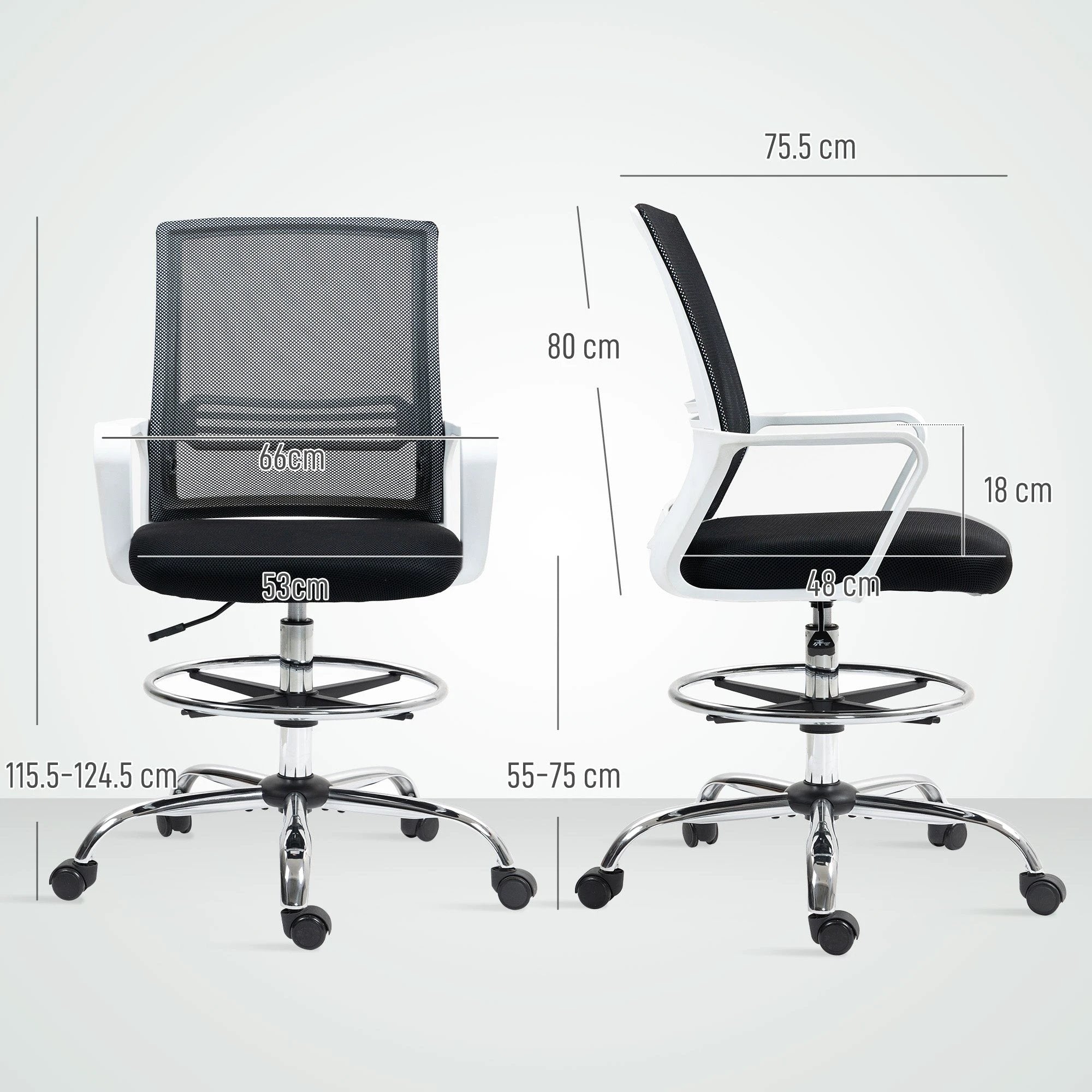 HOMCOM HOMCOM Draughtsman Chair Mesh Ergonomic Drafting Office - Office Chair