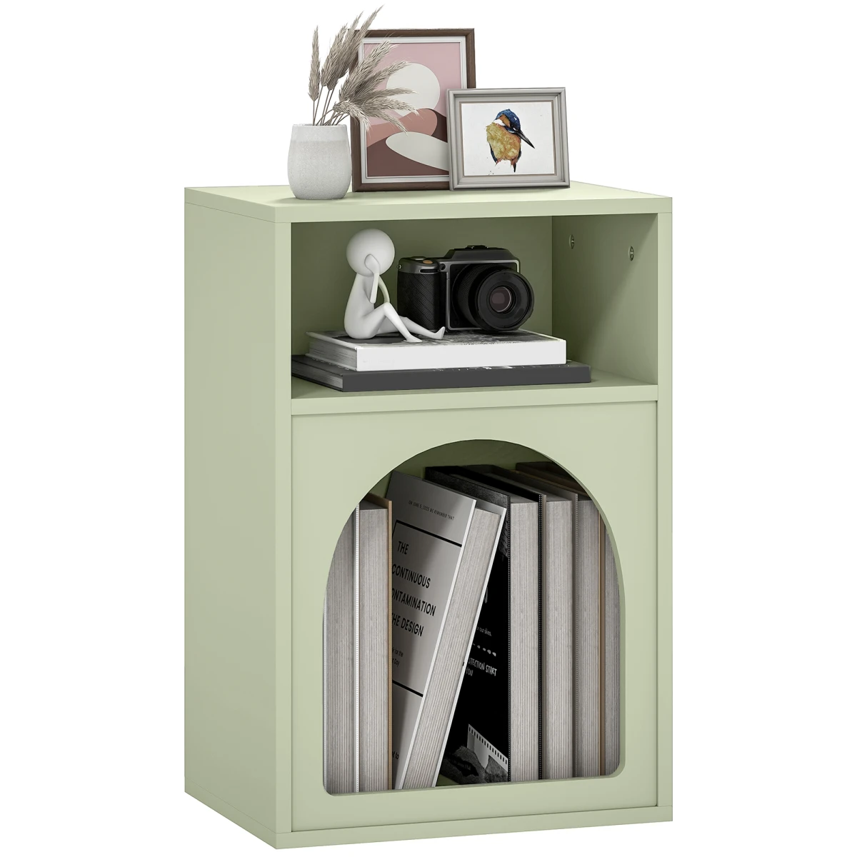 HOMCOM HOMCOM Bedside Table Modern Arch Design Light Green Finish 40W By 30D Two Open Shelves For Bedroom - Bedside Table