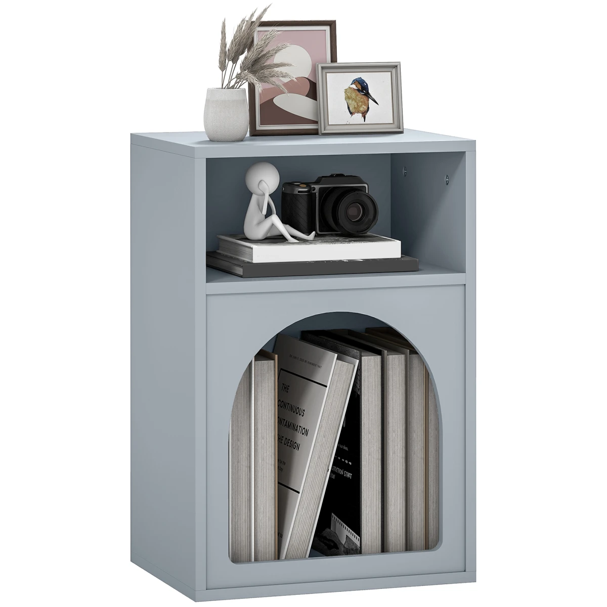 HOMCOM HOMCOM Bedside Table Modern Arch Design Light Green Finish 40W By 30D Two Open Shelves For Bedroom - Bedside Table