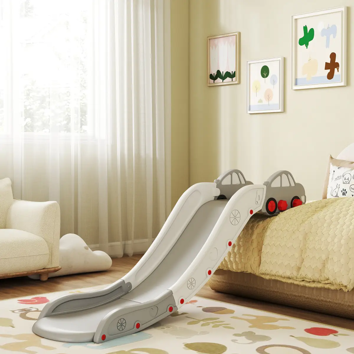 AIYAPLAY AIYAPLAY Kids Slide for Bed, Sofa, Easy to Assemble, Grey - Bed Frames