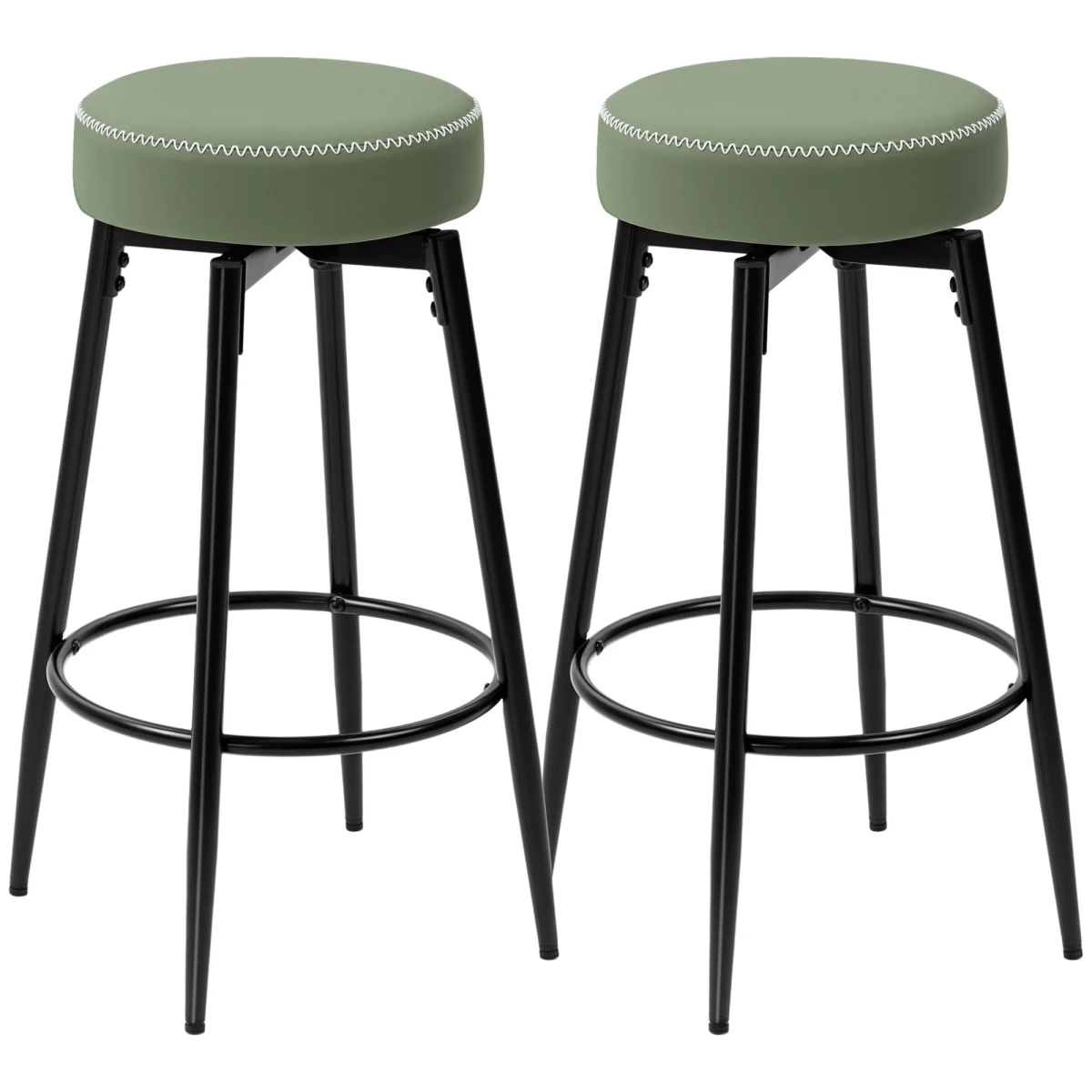 HOMCOM HOMCOM Bar Stools Set of 2 8cm Cushioned Seat Faux Leather 360 Degree Swivel With Footrest - Bar Stool