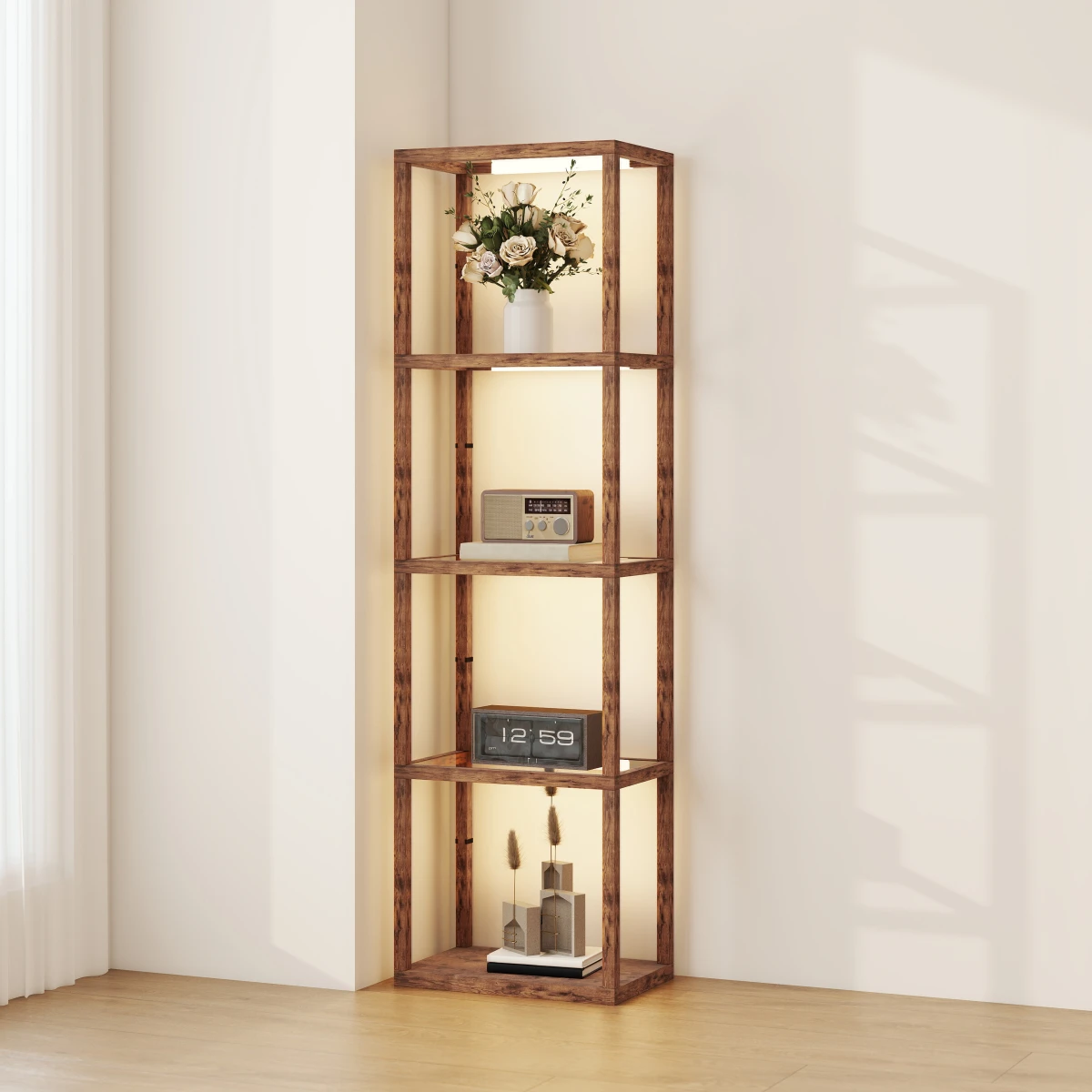 HOMCOM LED Floor Lamp 4-Tier Shelves Dimmable by HOMCOM