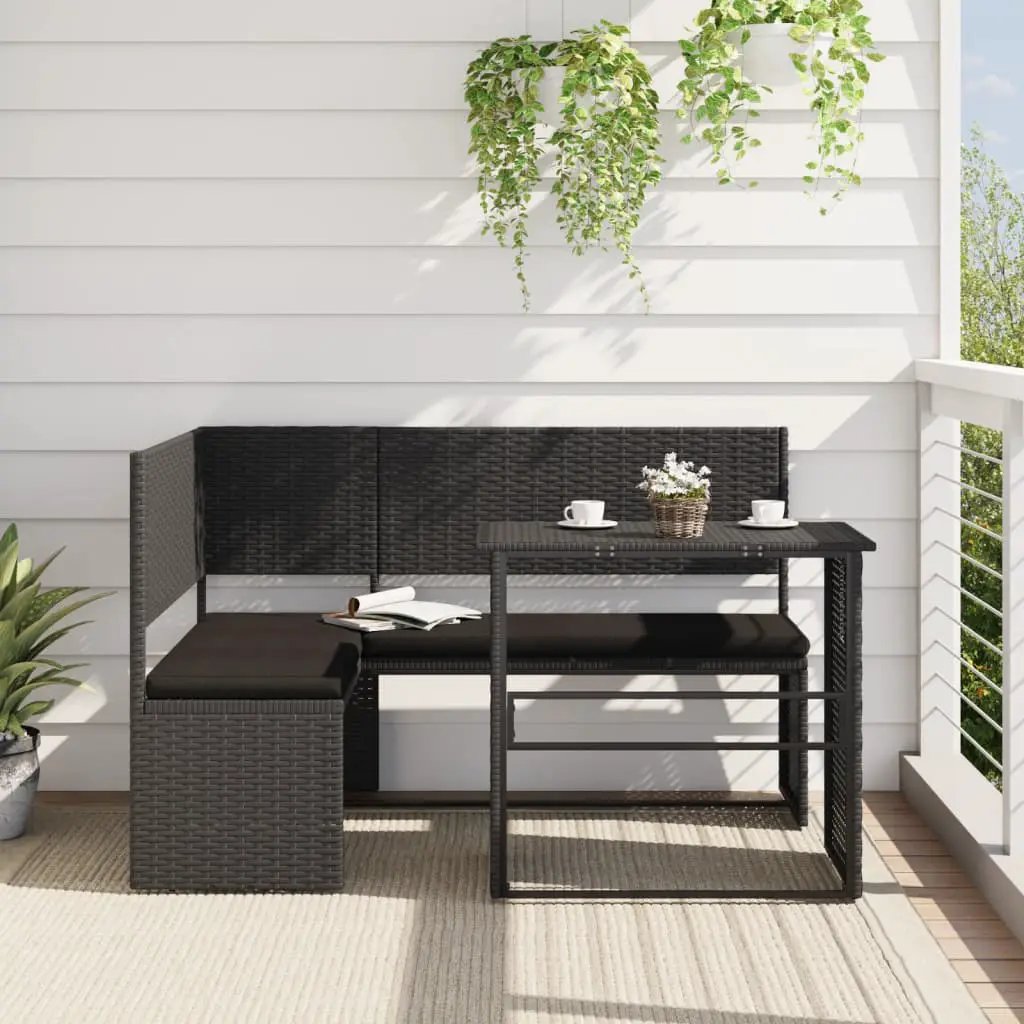 vidaXL vidaXL Garden Sofa with Table and Cushions L-Shaped Brown Poly Rattan - Garden Sofa Sets