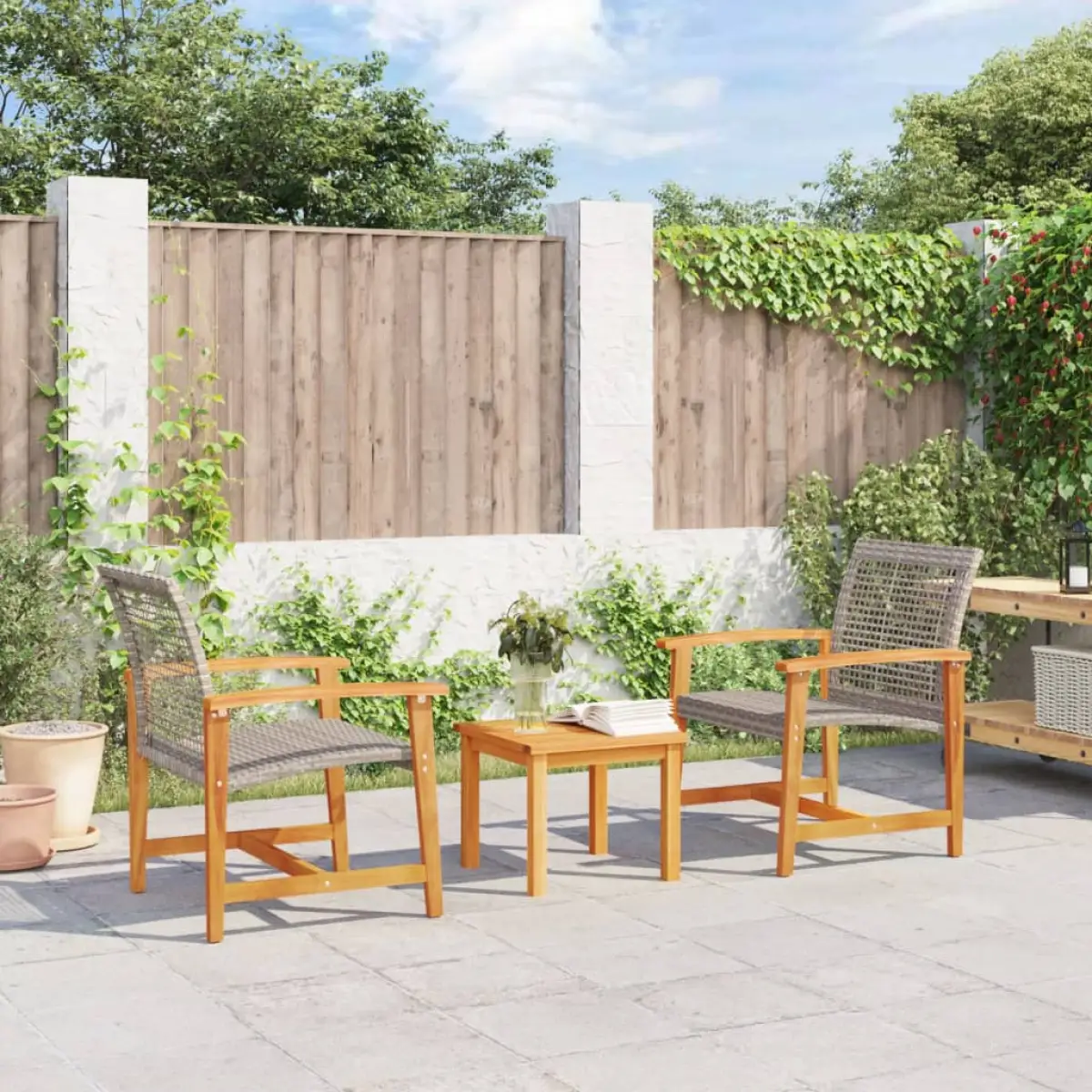 vidaXL vidaXL Garden Chairs 2 pcs Black Poly Rattan and Acacia Wood - Garden Chairs